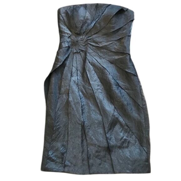 Strapless London Times Strapless Metallic Cocktail Dress Size 6 Textured Pleats - Picture 1 of 6